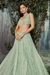 Buy_Kashmiraa_Green Organza, Net Crystals Sweetheart Crsytals Embroidered Blouse Lehenga Set _Online_at_Aza_Fashions