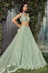 Shop_Kashmiraa_Green Organza, Net Crystals Sweetheart Crsytals Embroidered Blouse Lehenga Set _Online_at_Aza_Fashions