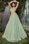 Kashmiraa_Green Organza, Net Crystals Sweetheart Crsytals Embroidered Blouse Lehenga Set _at_Aza_Fashions