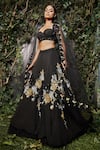 Buy_Kashmiraa_Black Organza Hand Embroidered Cutdana Sweetheart Neck Lehenga Set _at_Aza_Fashions