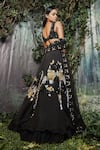 Shop_Kashmiraa_Black Organza Hand Embroidered Cutdana Sweetheart Neck Lehenga Set _at_Aza_Fashions