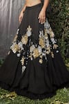 Kashmiraa_Black Organza Hand Embroidered Cutdana Sweetheart Neck Lehenga Set _Online_at_Aza_Fashions