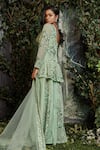 Shop_Kashmiraa_Green Organza, Net Pearls, Embroidery Round Neck Hand Kurta Sharara Set _at_Aza_Fashions