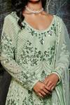 Kashmiraa_Green Organza, Net Pearls, Embroidery Round Neck Hand Kurta Sharara Set _at_Aza_Fashions