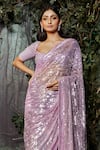 Kashmiraa_Purple Net Hand Embroidered Cutdana Sweetheart Neck Saree With Blouse _Online_at_Aza_Fashions