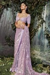 Buy_Kashmiraa_Purple Net Hand Embroidered Cutdana Sweetheart Neck Saree With Blouse _Online_at_Aza_Fashions