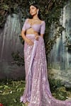 Shop_Kashmiraa_Purple Net Hand Embroidered Cutdana Sweetheart Neck Saree With Blouse _Online_at_Aza_Fashions