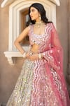 Shop_Abhinav Mishra_Multi Color Net Embroidered Sequin Scoop Neck Mirror And Work Lehenga Set_at_Aza_Fashions