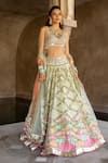 Buy_Abhinav Mishra_Multi Color Lehenga - Chanderi Embroidered Gota V Colorblock Mirror Work Set _at_Aza_Fashions