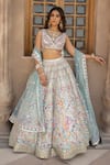 Buy_Abhinav Mishra_Multi Color Lehenga - Chanderi Embroidered Gota Leaf Neck Printed And Bridal Set _at_Aza_Fashions