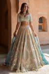 Buy_Abhinav Mishra_Grey Lehenga And Blouse- Chanderi Embroidered Mirror & Resham Work Bridal Set _at_Aza_Fashions