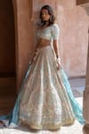 Buy_Abhinav Mishra_Grey Lehenga And Blouse- Chanderi Embroidered Mirror & Resham Work Bridal Set _Online_at_Aza_Fashions