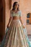 Shop_Abhinav Mishra_Grey Lehenga And Blouse- Chanderi Embroidered Mirror & Resham Work Bridal Set _Online_at_Aza_Fashions