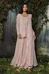 Buy_Kashmiraa_Pink Organza, Net Crystals Round Neck Embroidered Kurta Sharara Set _Online_at_Aza_Fashions