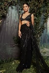 Buy_Kashmiraa_Black Net Hand Embroidered Cutdana Blunt V Neck Saree With Blouse _at_Aza_Fashions