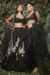 Kashmiraa_Black Net Hand Embroidered Cutdana Blunt V Neck Saree With Blouse _Online_at_Aza_Fashions