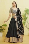 Shop_Khwaab by Sanjana Lakhani_Black Cotton Silk Embroidered Gota Boat Lehenga Set _Online_at_Aza_Fashions