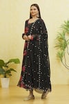 Samyukta Singhania_Black Georgette Embroidered Gota Round Floral Print Anarkali Pant Set _at_Aza_Fashions