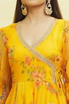 Buy_Samyukta Singhania_Yellow Organza Embroidered Gota V Neck Floral Print Anarkali Set _Online_at_Aza_Fashions