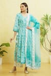 Buy_Naintara Bajaj_Blue Cotton, Chiffon Embroidery, Gota Patti Floral Print Tassled Anarkali Set _at_Aza_Fashions