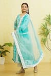 Naintara Bajaj_Blue Cotton, Chiffon Embroidery, Gota Patti Floral Print Tassled Anarkali Set _at_Aza_Fashions