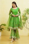 Buy_Samyukta Singhania_Green Chiffon Embroidered Gota Round Bandhani Print Anarkali Sharara Set _at_Aza_Fashions