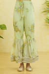 Samyukta Singhania_Green Georgette Embroidered Gota Leaf Neck Wrap-over Anarkali Sharara Set _at_Aza_Fashions