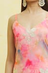 Adara Khan_Pink Georgette Embroidered Thread V Neck Floral Kurta Pant Set _Online_at_Aza_Fashions