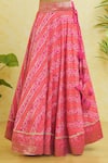 Buy_Samyukta Singhania_Pink Brocade Silk Embroidered Lace Leaf Neck Bandhani Print Lehenga Set _Online_at_Aza_Fashions