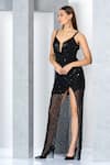 Buy_Eli Bitton_Black Polyester Cut Work Sweetheart Neck Cutdana And Beads Embroidered Gown _Online_at_Aza_Fashions