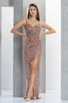 Buy_Eli Bitton_Peach Lining Polyester Embroidery Sequins Sweetheart Neck And Beads Gown _at_Aza_Fashions