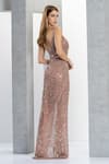 Shop_Eli Bitton_Peach Lining Polyester Embroidery Sequins Sweetheart Neck And Beads Gown _at_Aza_Fashions