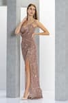 Buy_Eli Bitton_Peach Lining Polyester Embroidery Sequins Sweetheart Neck And Beads Gown _Online_at_Aza_Fashions