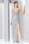 Buy_Eli Bitton_Silver Net Sequins, Crystals Sweetheart Neck And Embroidered Gown _at_Aza_Fashions