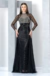 Eli Bitton_Black Polyester Cut Work, Beads, Crystals High Neck Embellished Gown _Online_at_Aza_Fashions