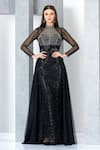 Buy_Eli Bitton_Black Polyester Cut Work, Beads, Crystals High Neck Embellished Gown _Online_at_Aza_Fashions