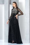Shop_Eli Bitton_Black Polyester Cut Work, Beads, Crystals High Neck Embellished Gown _Online_at_Aza_Fashions