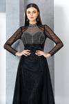 Eli Bitton_Black Polyester Cut Work, Beads, Crystals High Neck Embellished Gown _at_Aza_Fashions