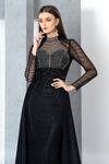 Eli Bitton_Black Polyester Cut Work, Beads, Crystals High Neck Embellished Gown _Online