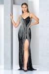 Buy_Eli Bitton_Black Net, Polyester Crystals, Beads Sweetheart Dual Tone Embroidered Gown _at_Aza_Fashions