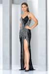 Eli Bitton_Black Net, Polyester Crystals, Beads Sweetheart Dual Tone Embroidered Gown _Online_at_Aza_Fashions