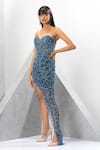 Shop_Eli Bitton_Blue Polyester Sequins, Crystals Sweetheart Neck Scallop Fringe Embroidered Gown _Online_at_Aza_Fashions