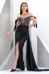 Buy_Eli Bitton_Black Net, Polyester Pearls, Crystals Sweetheart Neck And Embroidered Bodice Gown _at_Aza_Fashions