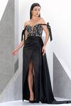 Eli Bitton_Black Net, Polyester Pearls, Crystals Sweetheart Neck And Embroidered Bodice Gown _Online_at_Aza_Fashions