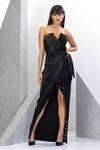 Buy_Eli Bitton_Black Polyester, Net, Satin Sequins, Strapless Placement Embroidered Gown _at_Aza_Fashions