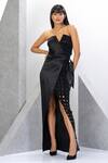 Eli Bitton_Black Polyester, Net, Satin Sequins, Strapless Placement Embroidered Gown _Online_at_Aza_Fashions