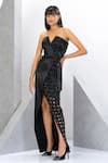 Shop_Eli Bitton_Black Polyester, Net, Satin Sequins, Strapless Placement Embroidered Gown _Online_at_Aza_Fashions