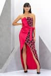 Buy_Eli Bitton_Fuchsia Polyester Net Embroidery Crystals Strapless Chequered Placement Gown _at_Aza_Fashions