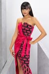 Buy_Eli Bitton_Fuchsia Polyester Net Embroidery Crystals Strapless Chequered Placement Gown _Online_at_Aza_Fashions