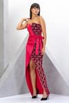 Eli Bitton_Fuchsia Polyester Net Embroidery Crystals Strapless Chequered Placement Gown _at_Aza_Fashions